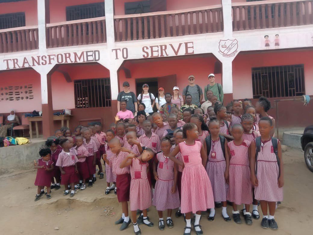 Students outside Goshen Christian Academy in Freetown